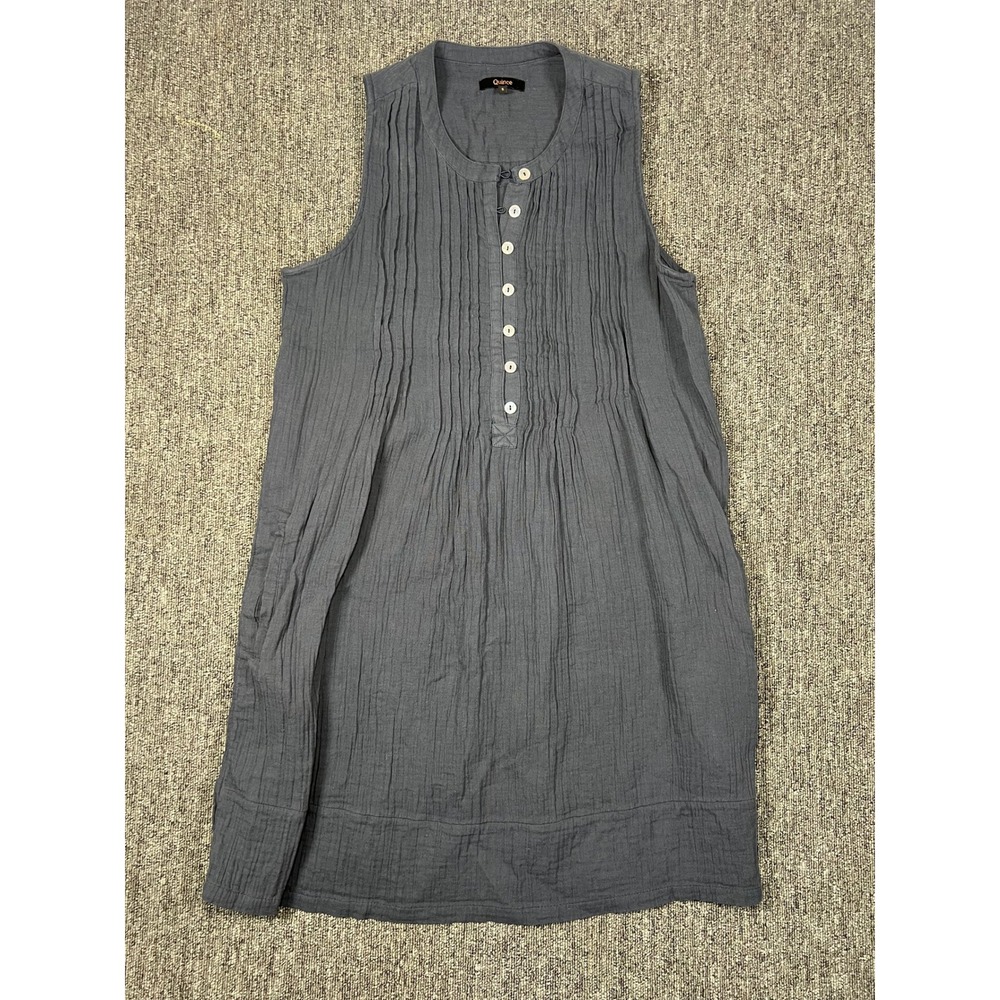 Quince Swing Dress Women S Indigo Blue Organic Cotton Gauze Pintuck Sleeveless
